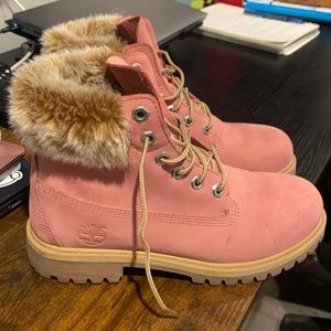 Pink fur timberlands kids 5